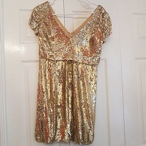 Euc Dolce Jovani Gold And Silver Sequin Dress - image 1